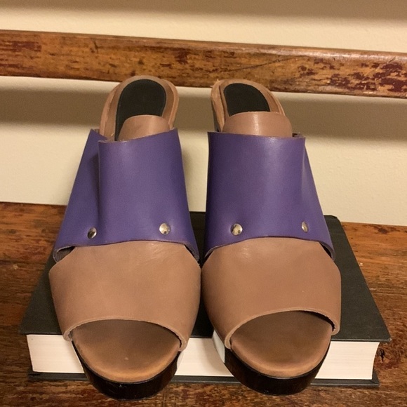 Marni Colorblock Sienna Tan Purple Platform Heels Mules - Picture 9 of 16